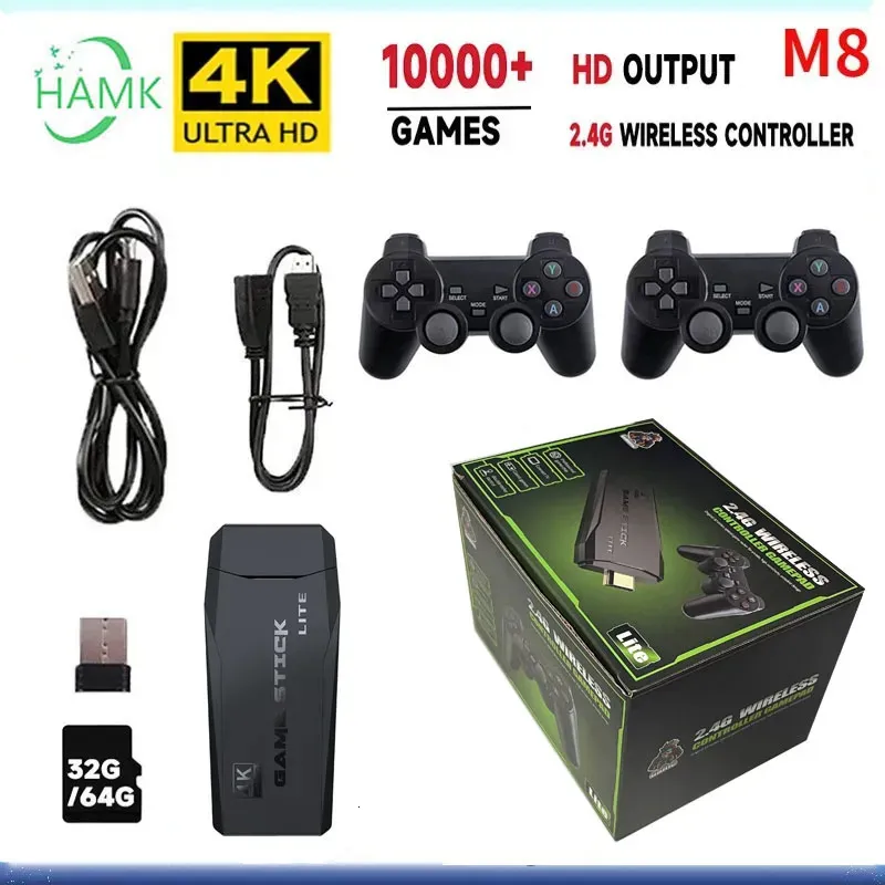 وحدة التحكم في اللعبة joysticks محمولة ألعاب الفيديو Console 4K 2.4G التحكم اللاسلكي اللاسلكي الرجعية الكلاسيكية ألعاب وحدة التحكم بما في ذلك 10000 لعبة 231025