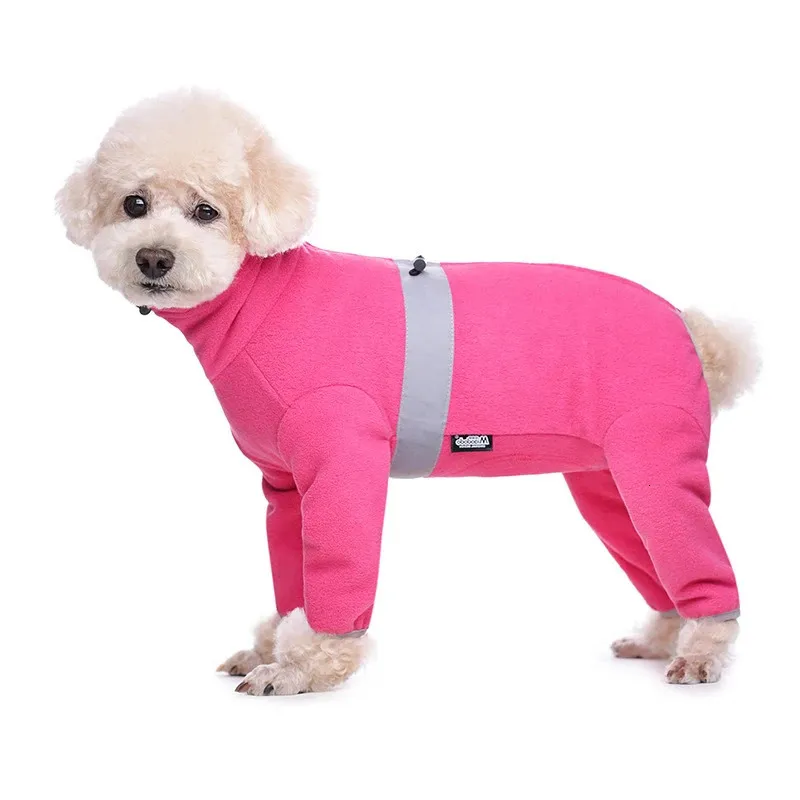 Dog Apparel Fleece Dog Pajamas for Small Dogs Thicken Polar Fleece Windproof Winter Dog Coat Reflective Zip-Up Puppy Outfit Cuttable Belly 231025