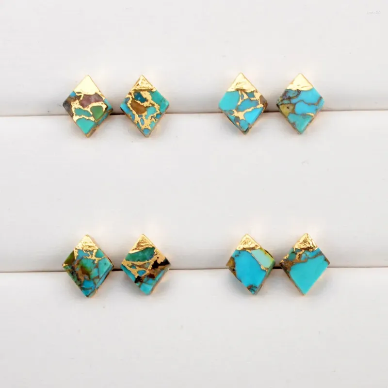 Stud Earrings BOROSA 5/10Pairs Gold Plated Rhombus Copper Turquoise Natural Blue Stone For Women G1989