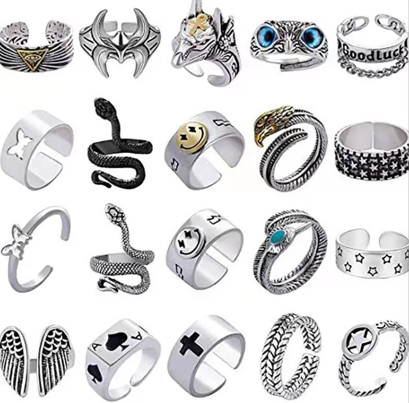 Cluster Rings Bk Lots 50Pcs/Lot New Mix Punk Rock Sier Alloy Ring For Men Women Retro Animal Eyes Snake Fashion Wholesale Party Vint Dhdav