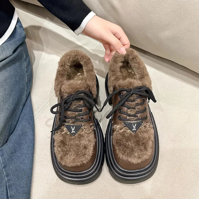 Ботинки, женская зимняя обувь на шнуровке, на толстой зимней нескользящей подошве, теплая хлопковая уличная простая и элегантная женская обувь 231026