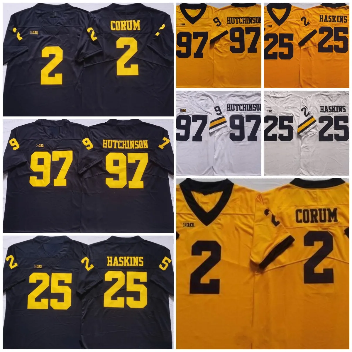 Michigan Wolverines 9 Mccarthy Donovan Edwards voetbalshirt 97 Aidan Hutchinson Blake Corum 10 Tom Brady College voetbalshirt heren gestikt geel marineblauw