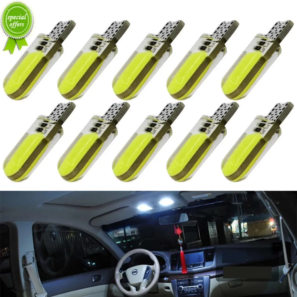 New 10 PCS T10 W5W LED Silicone Waterproof COB Bulb 12V 7500K White Car Interior Dome Reading Trunk License Plate Wedge Side Lights