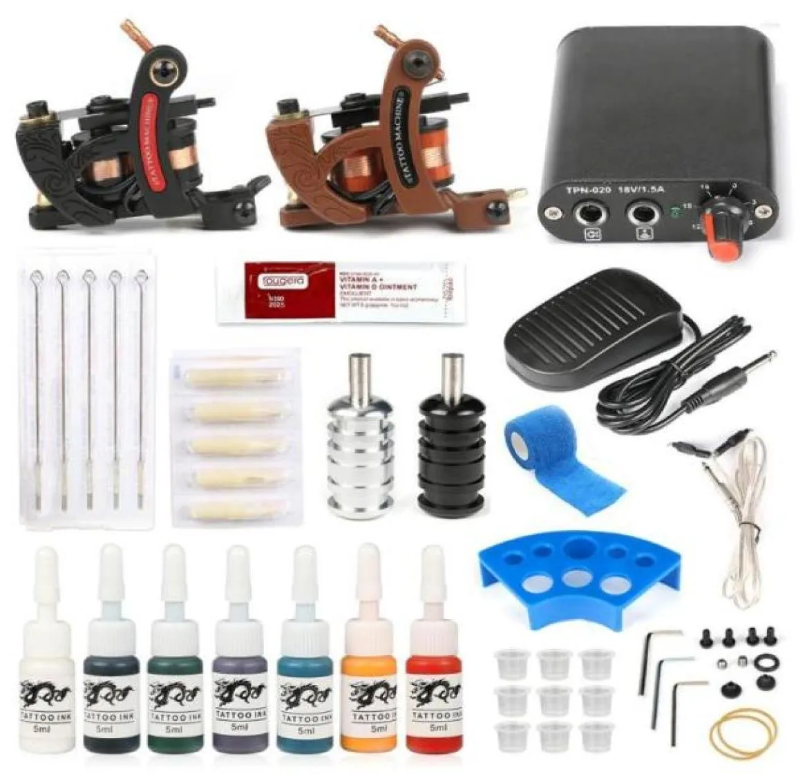 Tattoo Guns Kits Professional Machin Kit LCD -skärm Digital strömförsörjning med nålar PMU Ink Set Maquina de Tatuar Profesional4354987