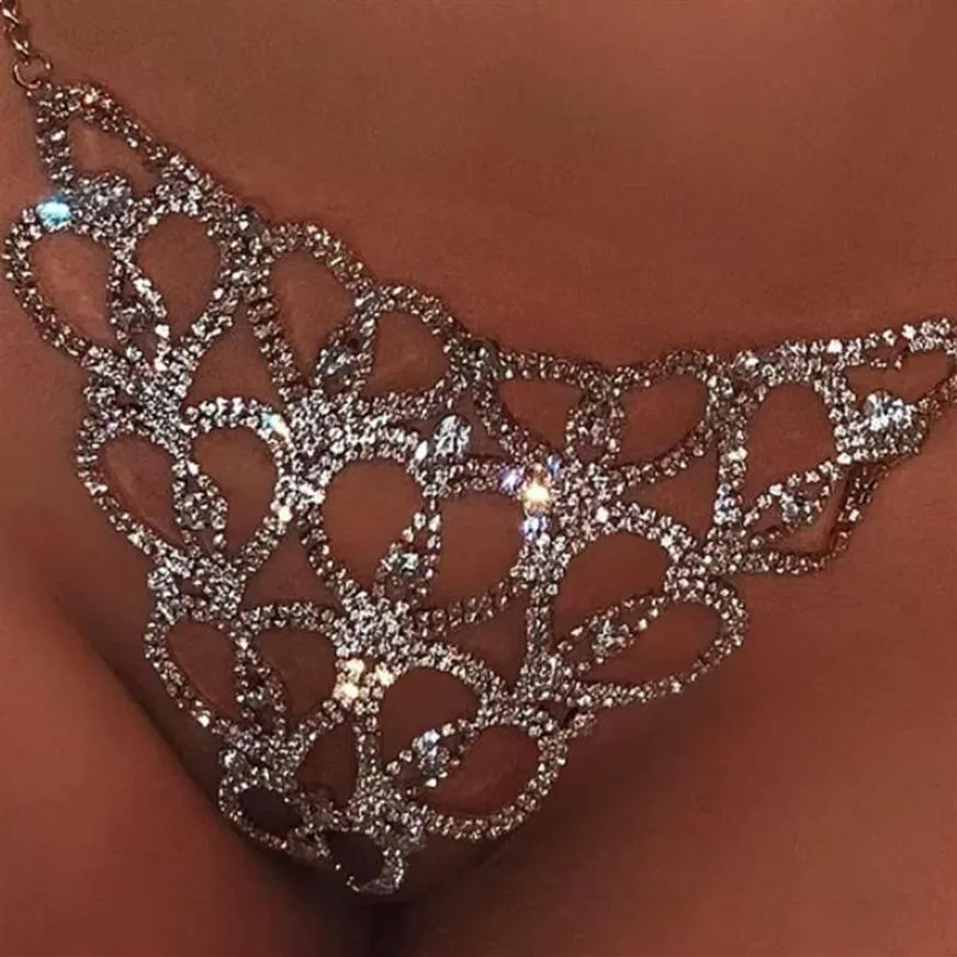 Sexy Körperkette Strass Tanga Bikini Schmuck für Frauen Herz Körperkette Kristall Unterwäsche Bauch Taille Schmuck225h