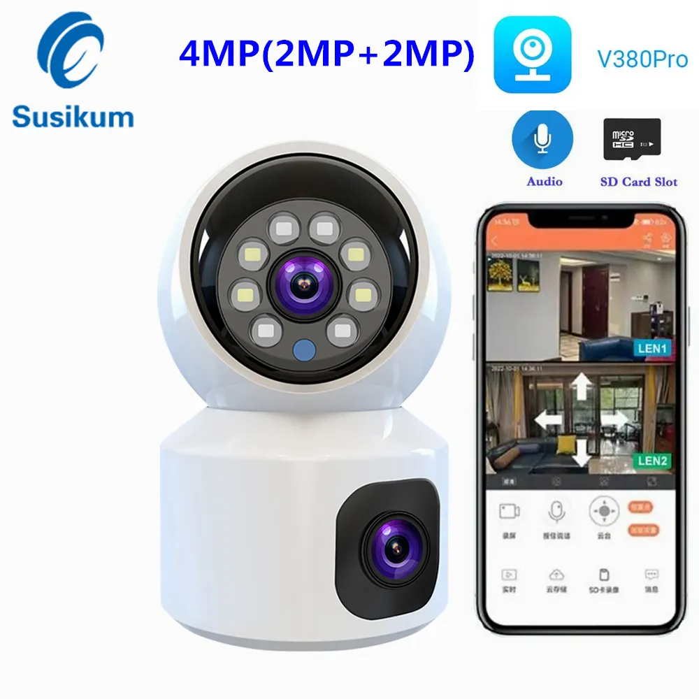 V380 Pro Dual Lens WiFi Camera inomhus färg nattvision Auto spårning 4MP trådlös säkerhetsskydd mini kamera