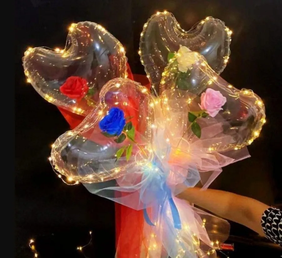 Украшение светодиодная вечеринка Bobo Balloon Swarking Light Heart в форме розового цветочного мяча Прозрачный свадебный день святого Валентина FY3981 B1018