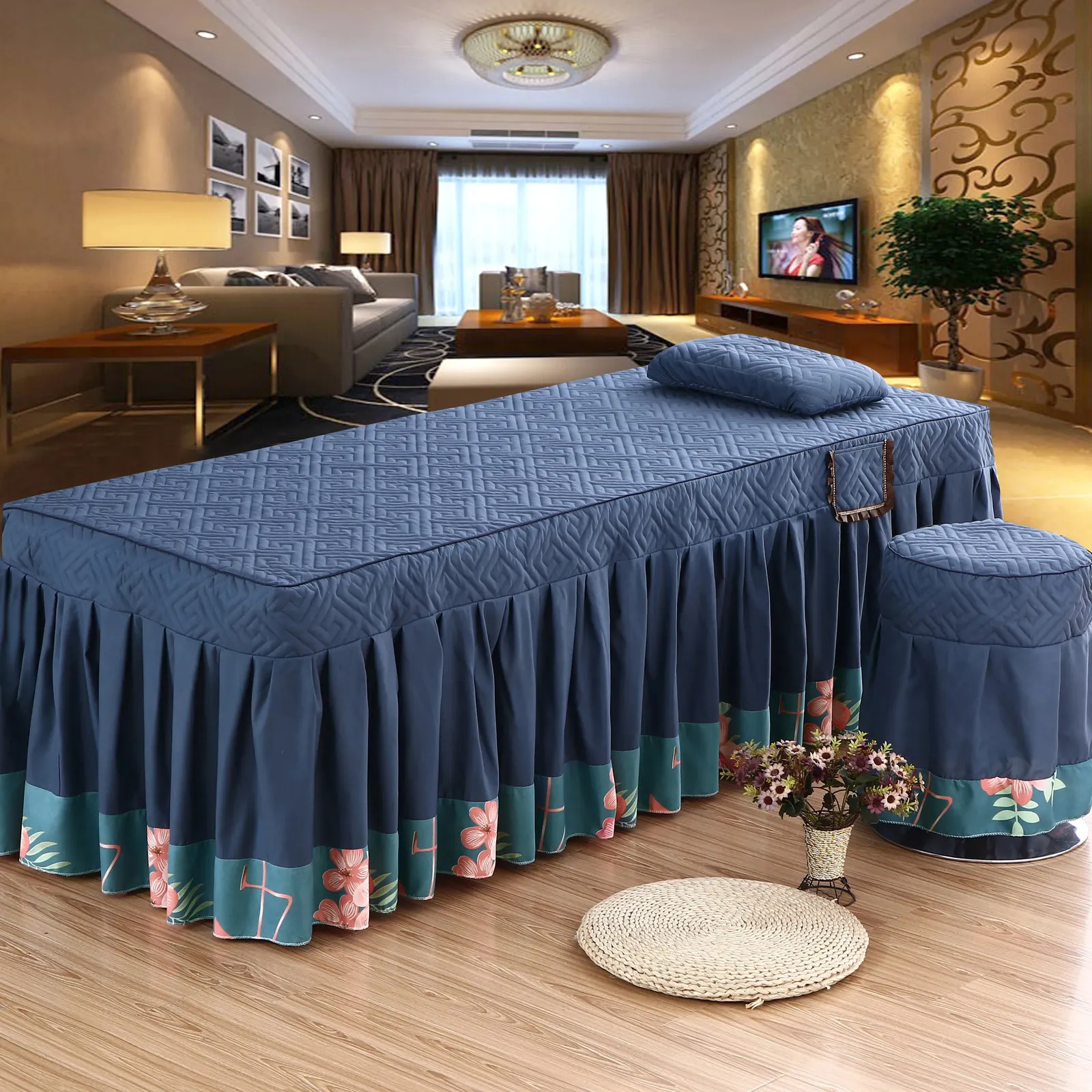 Ensembles de literie Salon de beauté 2 pièces ensemble jupe de lit taie d'oreiller SPA housse de table de massage respectueuse de la peau jupe de lit Colchas avec trou 31 styles 231026