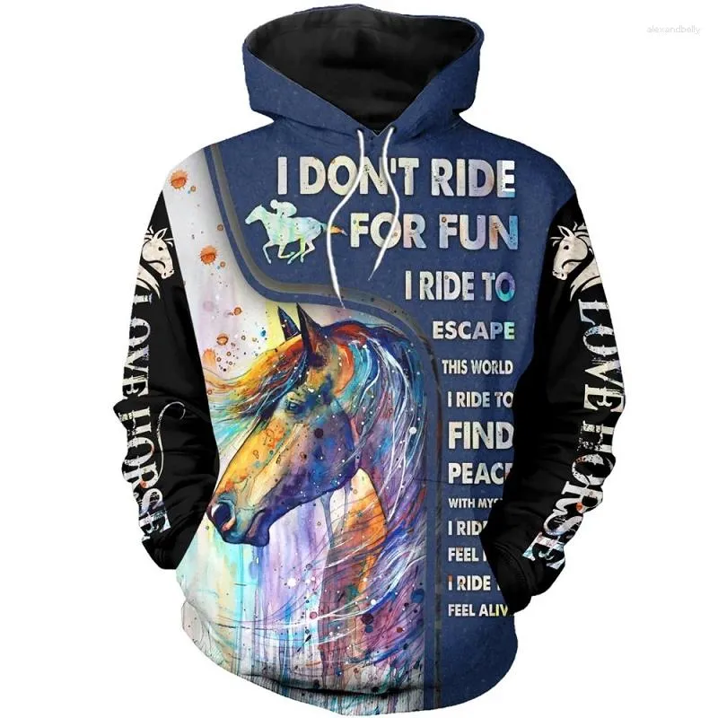 Men's Hoodies Animal Horse Pattern Men Women Fashion Cool Hooded Sweatshirts 3D Print Autumn Long Sleeve Oversized Coat Hoodie