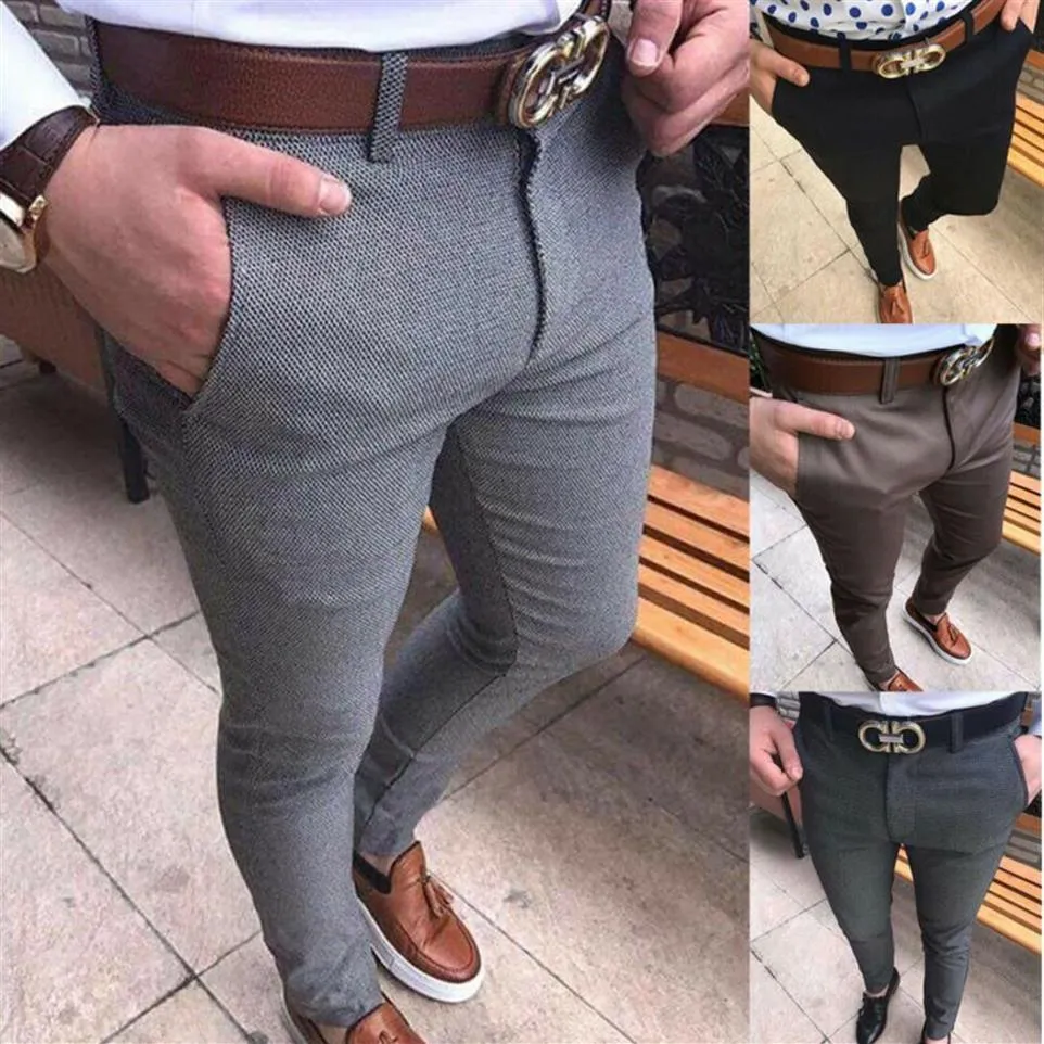 Men's Pants Fashion Smart Casual Slim Fit Male Business Formal Office Skinny Solid Color Trousers291a