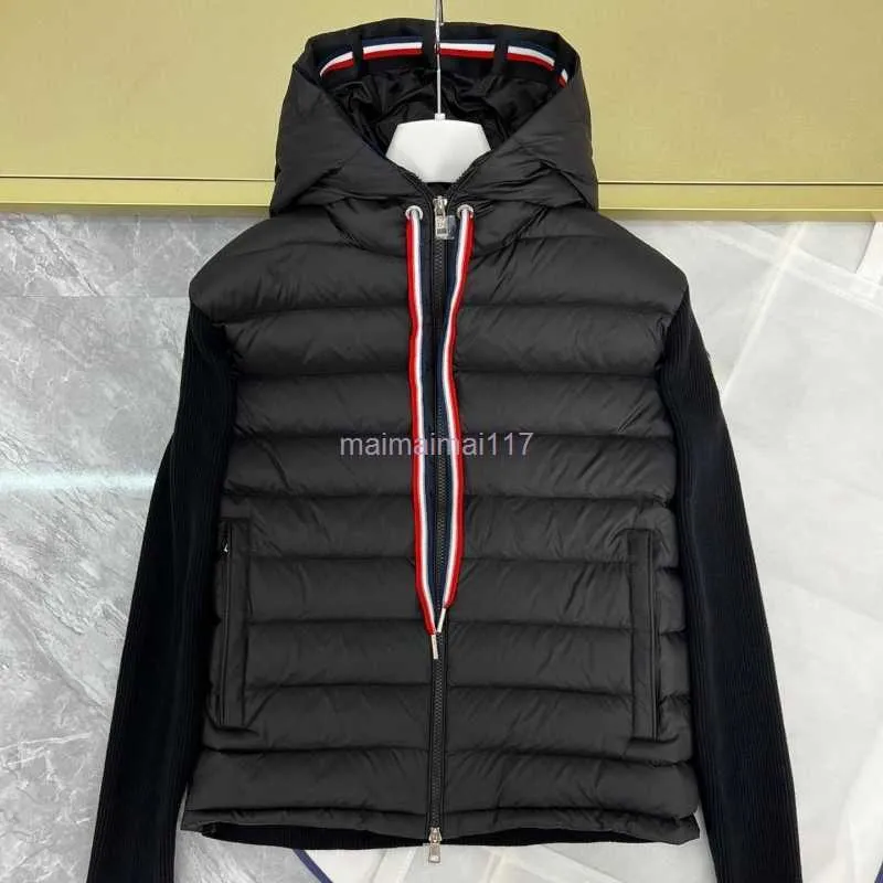 XNXN Мужская куртка-пуховик Трикотажная вставка вниз Одежда с капюшоном с длинным рукавом Шерстяная повседневная мода Теплая однотонная осенне-зимняя верхняя одежда Черный M-3XL