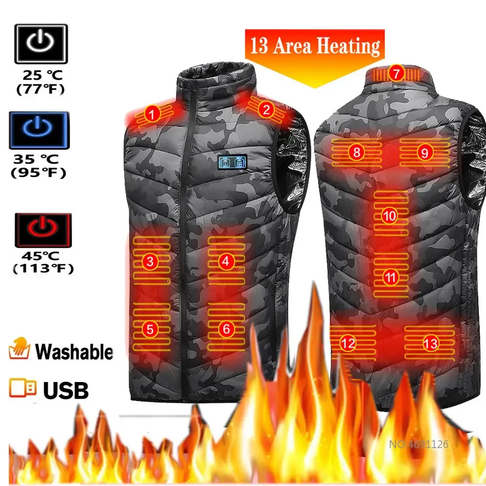 Gilet da uomo Uomo USB a infrarossi 13 aree di riscaldamento Gilet Giacca da uomo Gilet invernale riscaldato elettrico Gilet per escursionismo sportivo Oversize 6XL 231025