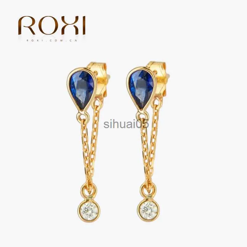 Stud ROXI S925 Sterling Silver Boucle d'oreille Goutte d'eau Bleu Rouge Blanc Gemstone CZ Chaîne Boucles d'oreilles pour la mariée Trouver des femmes Bague d'oreille YQ231026