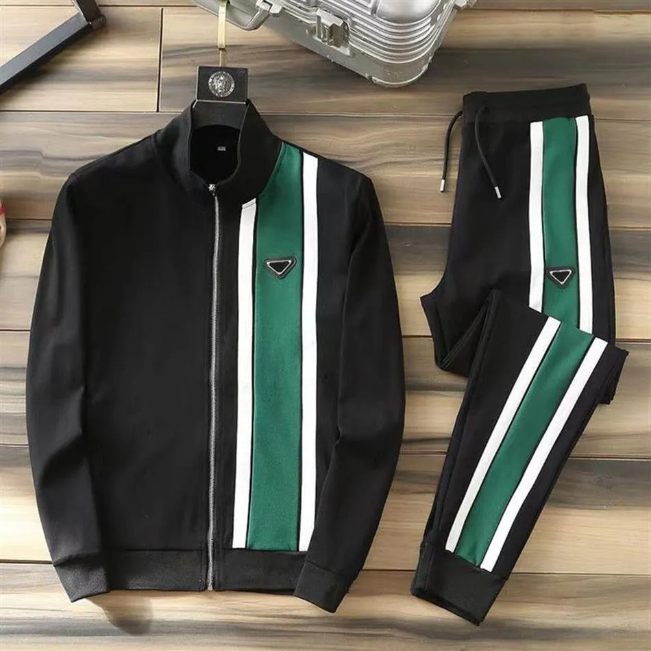 Herrkvinnor Autumn Tracksuits Triangle Stripe Track Suit Coats Man Designers Jackor Suits Pants Sweatshirts Sportswear2985