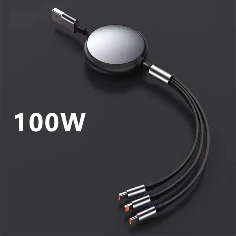 100W 6A 3 en 1 câble de données de téléphone portable charge rapide un traînant trois fils de charge ligne de charge rapide portable télescopique en silicone pour iphone Huawei Samsung ipad