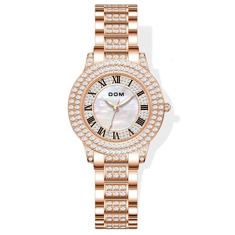 Armbanduhren DOM Uhr Damen Strass Mode Trend Modeuhr Volldiamant Stahlband wasserdichte Quarzuhr 231025