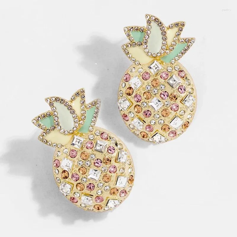 Boucles d'oreilles à clous en cristal exagéré européen et américain, incrusté de strass, ananas, tendance