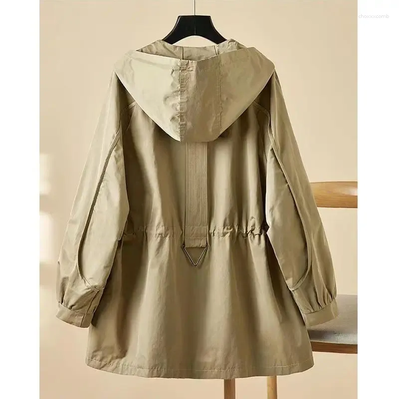 Women's Trench Coats Hooded Casual Windbreaker 2023 Spring And Autumn Fashion Korean Edition Drawstring Waist Wrap Work Coat