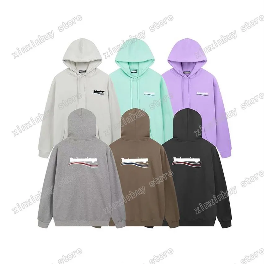 xinxinbuy Herren Designer Hoodie Sweatshirt Paris Sea Wave Buchstaben Stickerei Damen Grün Lila Schwarz Braun Aprikose Grau Übergröße M-2273a