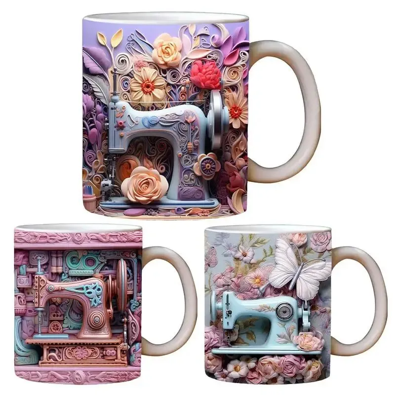 Mugs 3D Sewing Machine Painted Mug Ceramic Coffee Creative Space Design Tea Milk Birthday Christmas Gifts For Lovers 231026