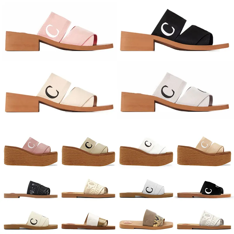 Chloe Designer Woody-Sandalen für Damen, flache Pantoletten, Hellbraun, Beige, Weiß, Schwarz, Rosa, Spitze, Chloee, Canvas-Hausschuhe, 【code ：L】Damen-Sommer-Outdoor-Schuhe