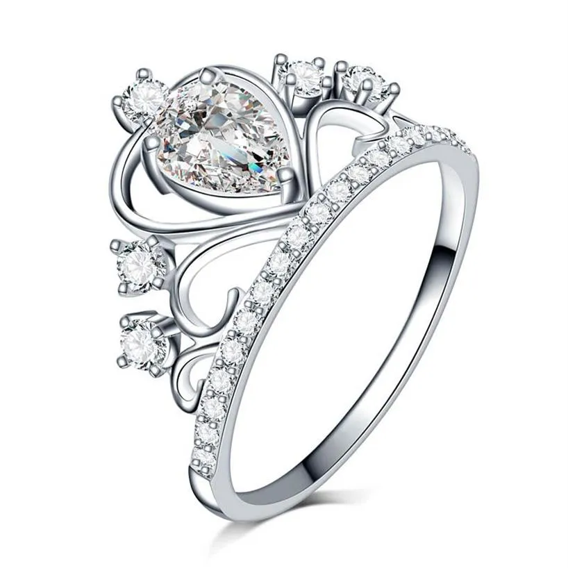 Nieuwe collectie Clear A zirkoon steen Princess Queen zilveren kleur Crown Ring verloving Cocktail alliantie girls243Q