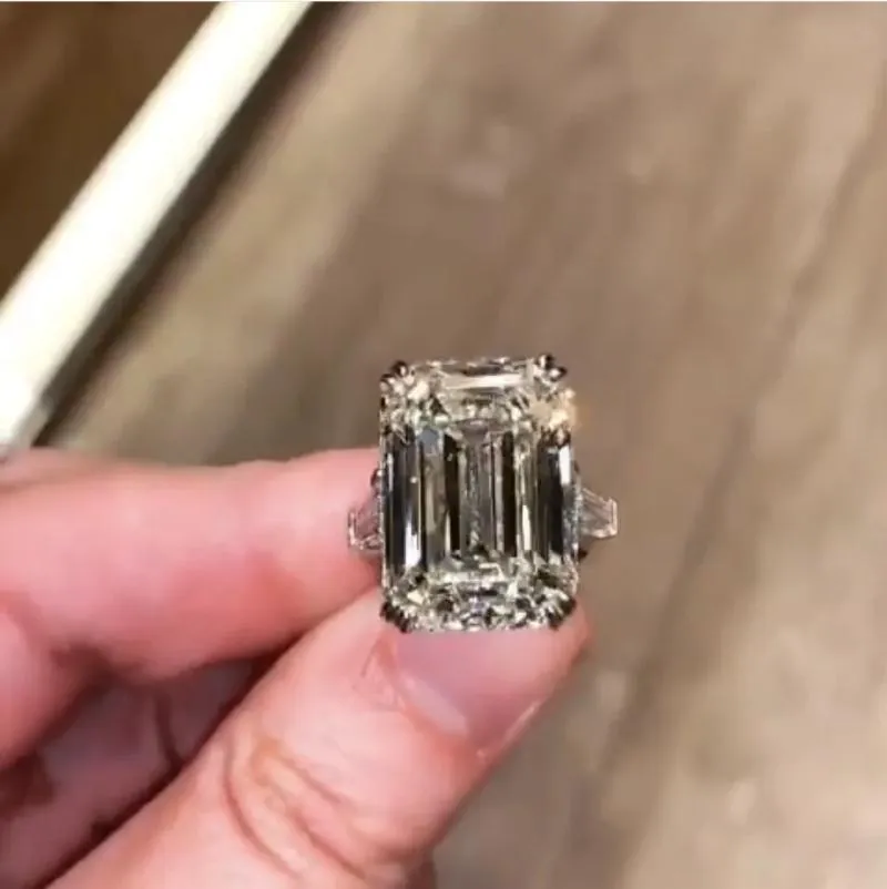 Emerald Cut 6ct Diamond Cluster Square Ring Luxury 925 Sterling