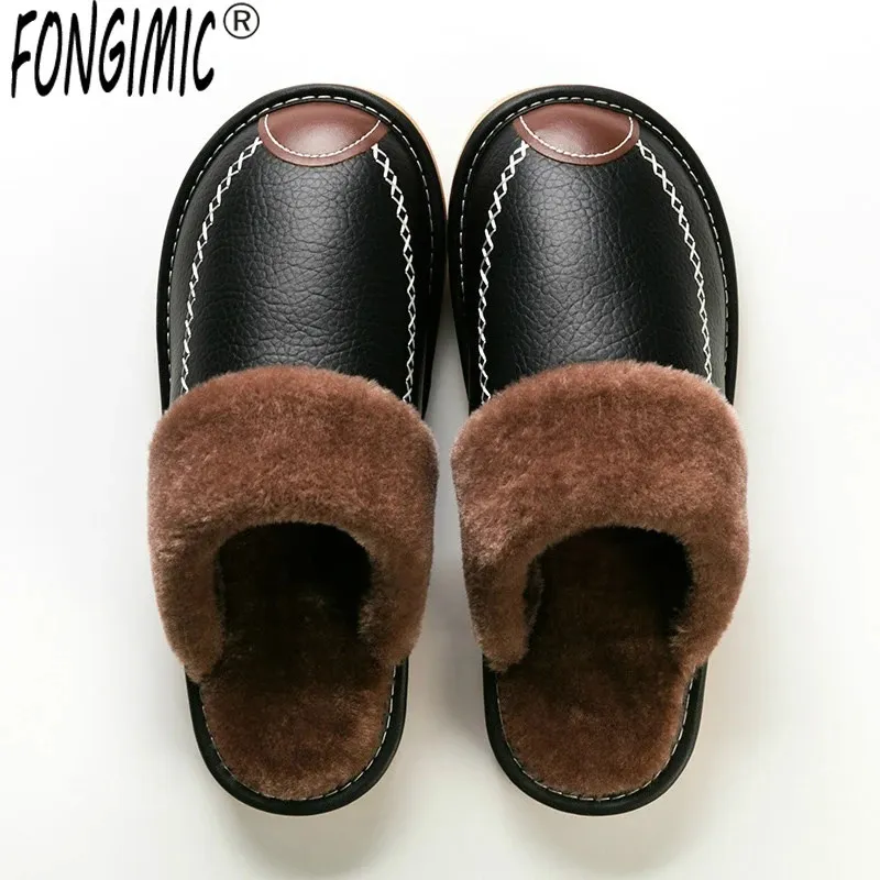 Pantoufles Hommes hiver en cuir pantoufles chambre coton pantoufles mâle imperméable épais Plus velours intérieur chaud maison pantoufles chaussures 231026