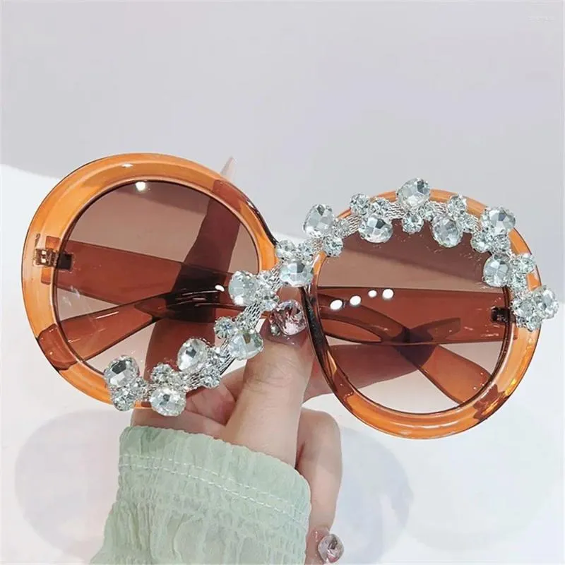 Outdoor Eyewear Rhinestone Decor Round Frame Sunglasses Asymmetrical Design UV400 Protection Y2K Shades Oversized Eyeglasses