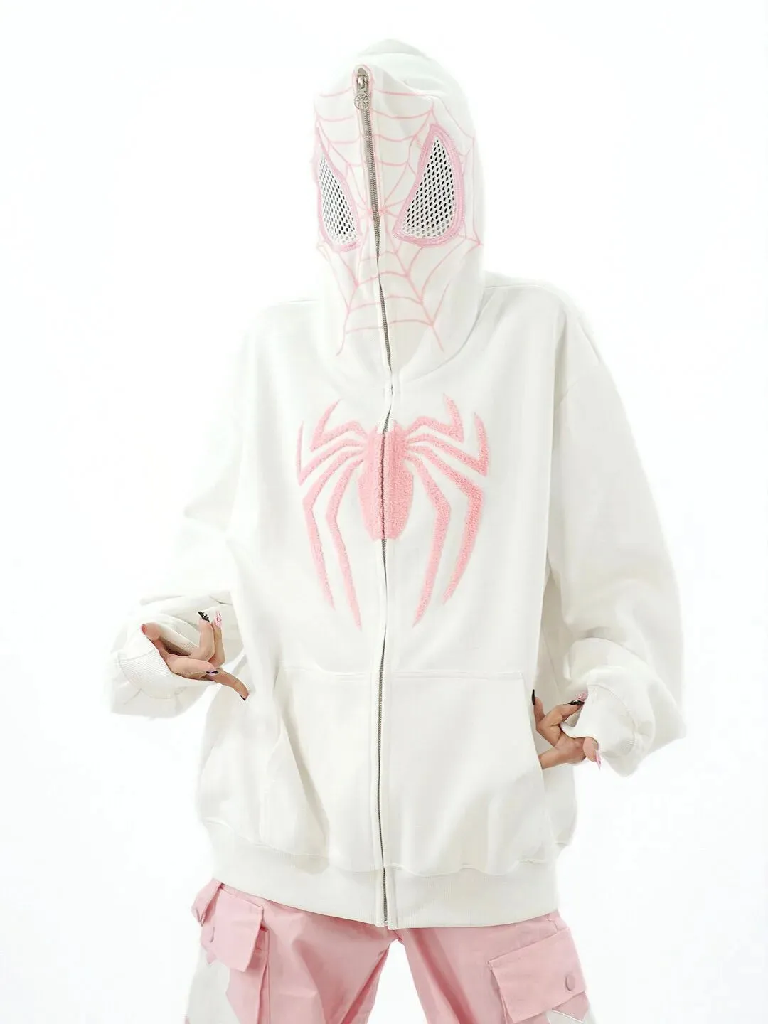 Y2K Embroidered Spider Black Graphic Hoodie For Women From