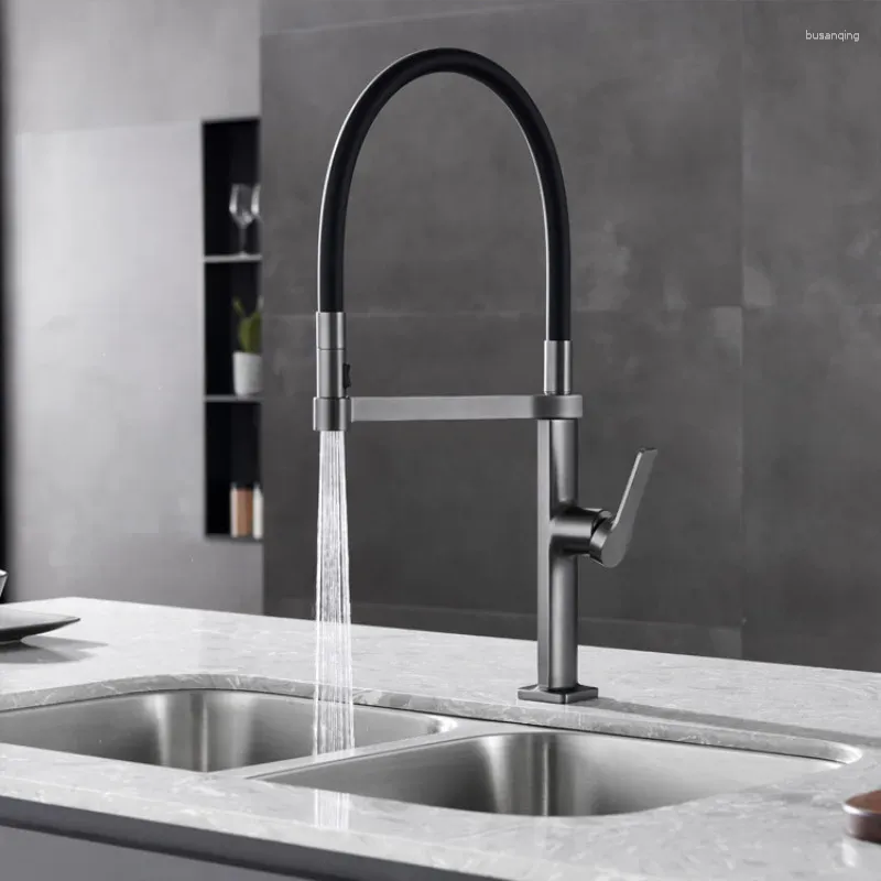 Kitchen Faucets Faucet Deck Mounted Pull Down Mixer Rotation Stream Sprayer Nozzle Sink Cold Taps Gray Chrome