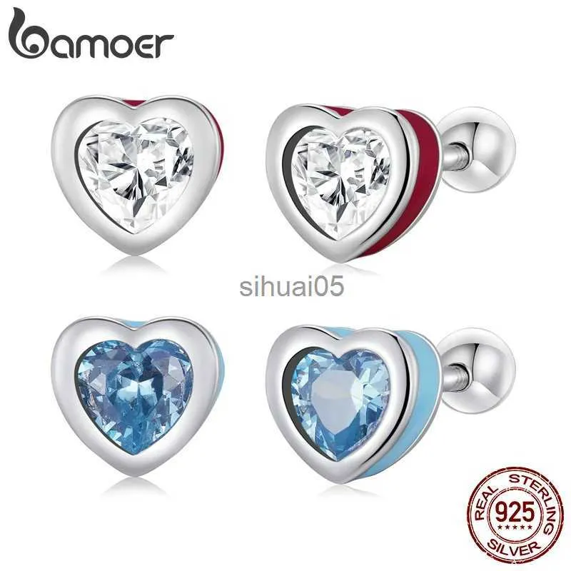 Stud BAMOER 925 Sterling Zilver Saffier Oorstekers Eenvoudige Grote Edelstenen Oorbellen voor Vrouwen Twee Kleuren Mode-sieraden Cadeau YQ231026