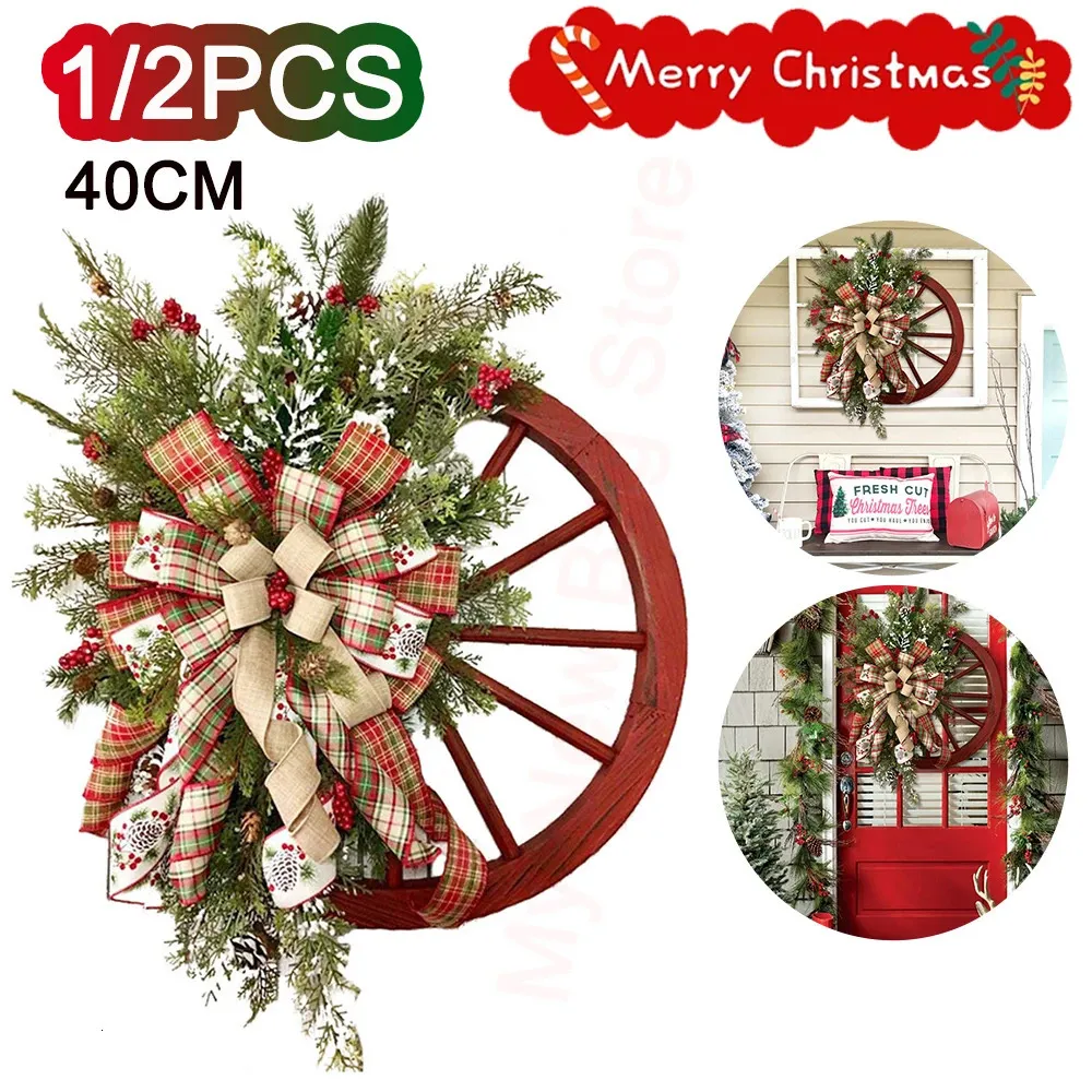 Christmas Decorations 12PCS Wreath Artificial Garland for Door DIY Wall Hanging Xtmas Tree Atmosphere Decoration 2023 231025