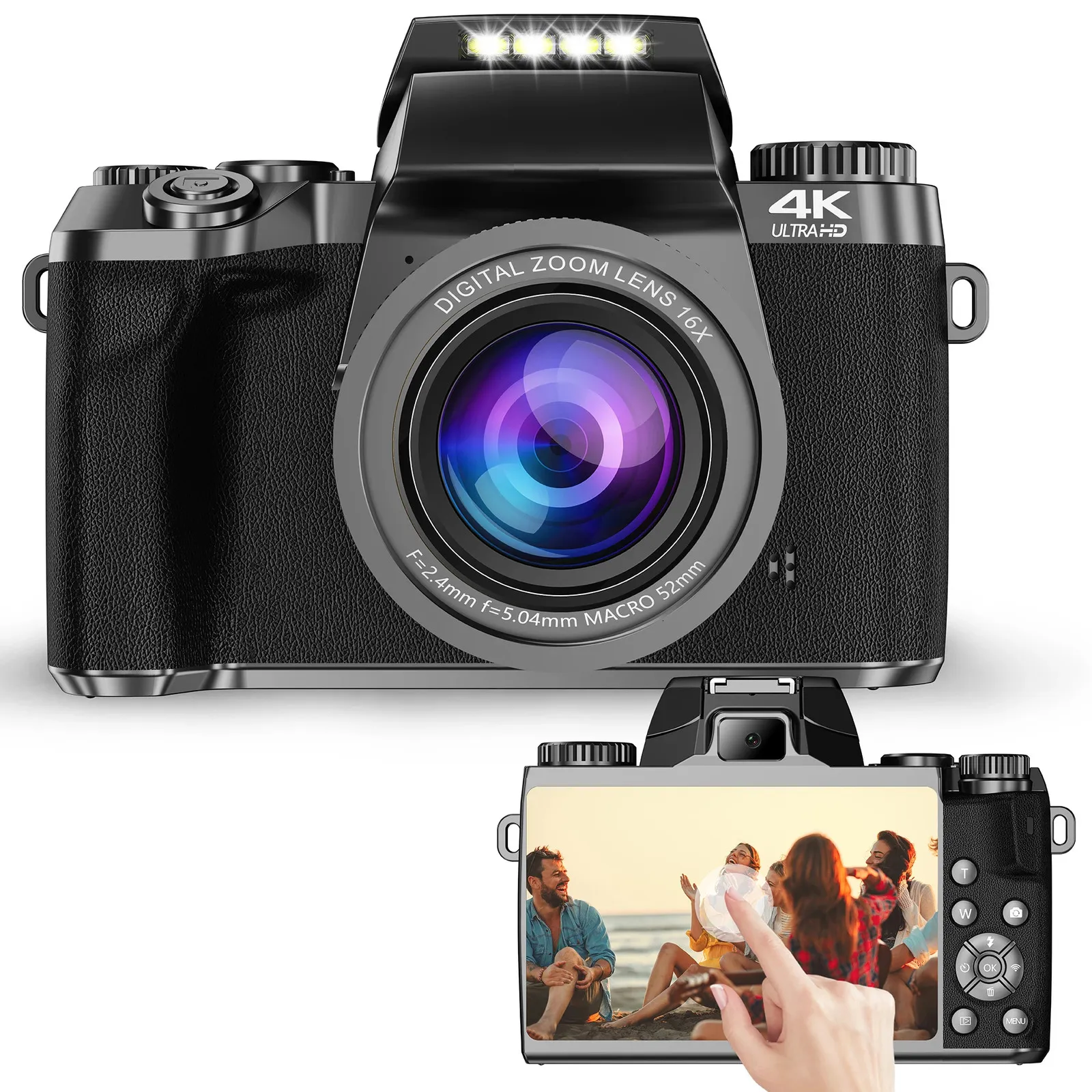 Digitalkameror 64MP PO CAMERA SLR DSLR FÖR POGRAFI Auto Focus 4K 60fps Vlog Camcorder 4 "Pekskärm Livestream Webcam 231025