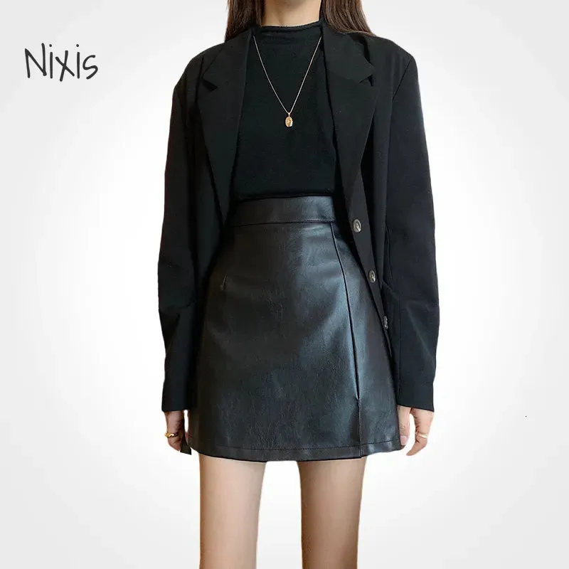 Skirts Womens Leather Black Gothic High Waist Split Short Skirt Fashion Vintage Casual Bottoms Plus Size Female Y2k Clothes 231025