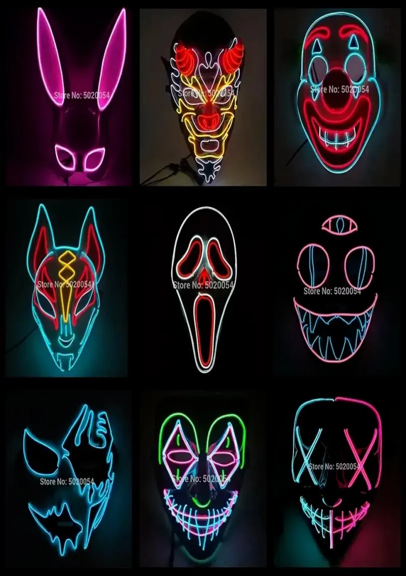 Designer Gloeiende gezichtsmasker Halloween Decoraties Glow cosplay coser maskers PVC materiaal LED Bliksem Vrouwen Mannen kostuums2528559