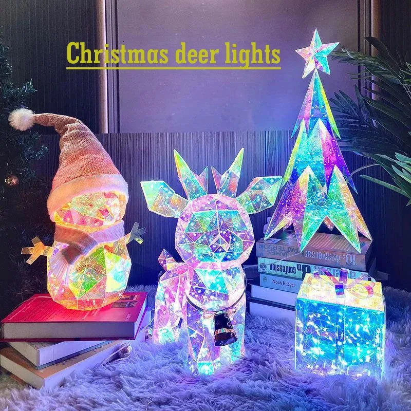 Objetos decorativos estatuetas LED colorido luminoso modelo de cervo dia dos namorados presente decoração interior Natal Halloween brinquedo luz 231026