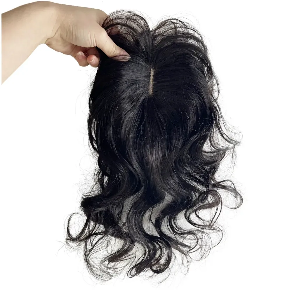 Natural Body Wavy Clip In Human Hair Topper For Women  display picture 3