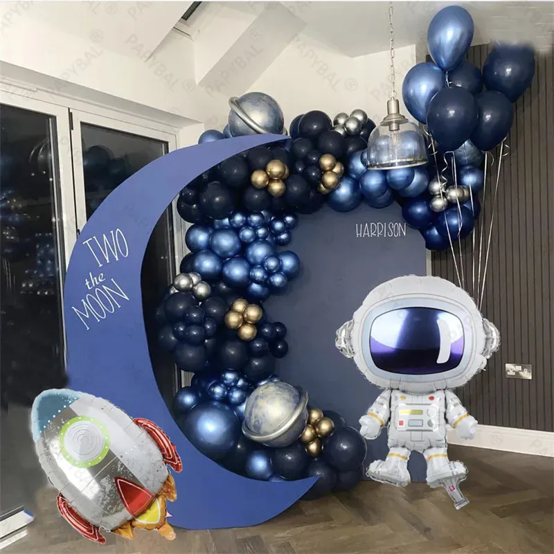 Decoraciones navideñas 130 piezas Universo Espacio exterior Astronauta Cohete Galaxia Tema Globos de papel de látex Guirnalda Arco Kit Niño Fiesta de cumpleaños Decoraciones Globos 231026