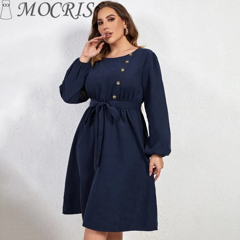 Robes grande taille élégantes et jolies manches longues amples pour femmes décontractées taille haute à bretelles col rond