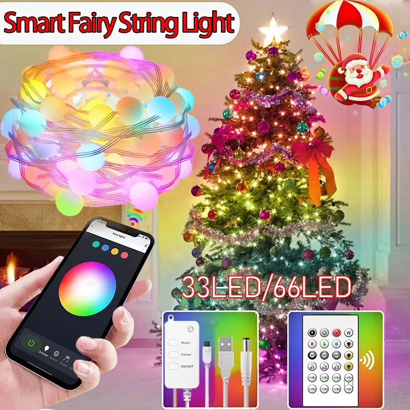 Christmas Decorations TuYa WiFi Smart String Lights Outdoor IP65 Waterproof Fairy RGB Music Sync Garland With Alexa Google Home 231026