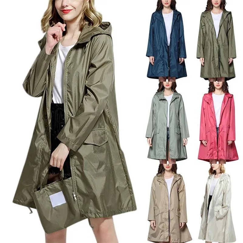 Rain Wear Waterproof Women Raincoat Rainwear Men Hooded Coat Solid Color Portable Fold Thin Zipper Outdoor Cover 231025