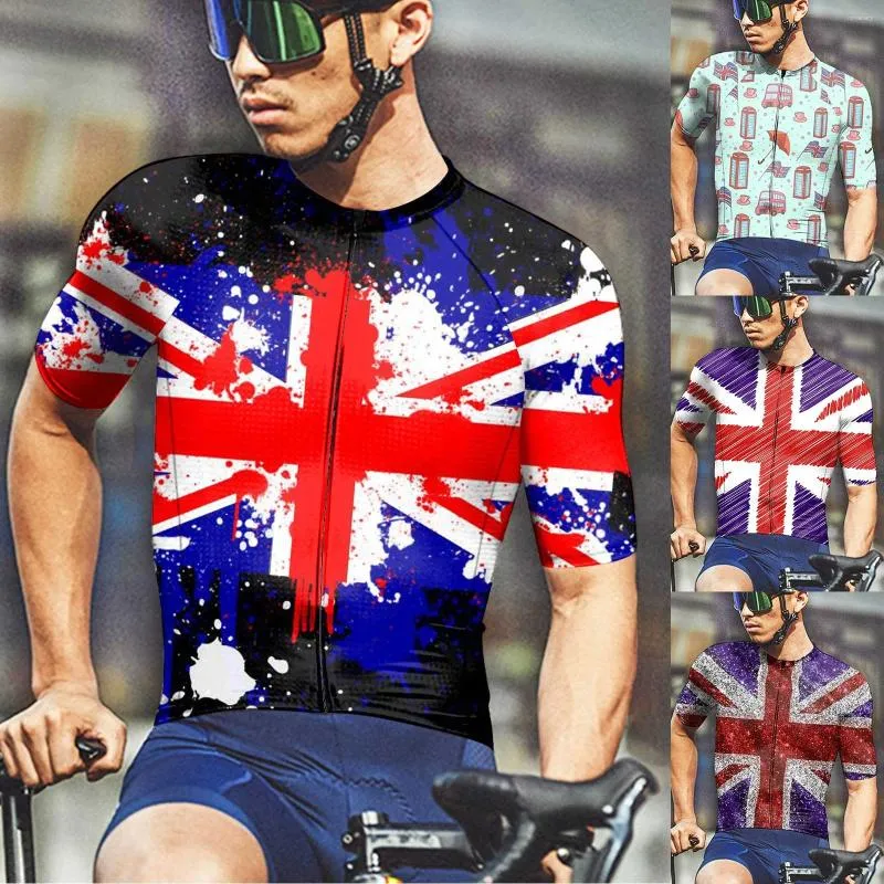Herr t -skjortor kort ärm tee mens brittiska flagga smala avslappnad hasmskjorta cykla högt män mode