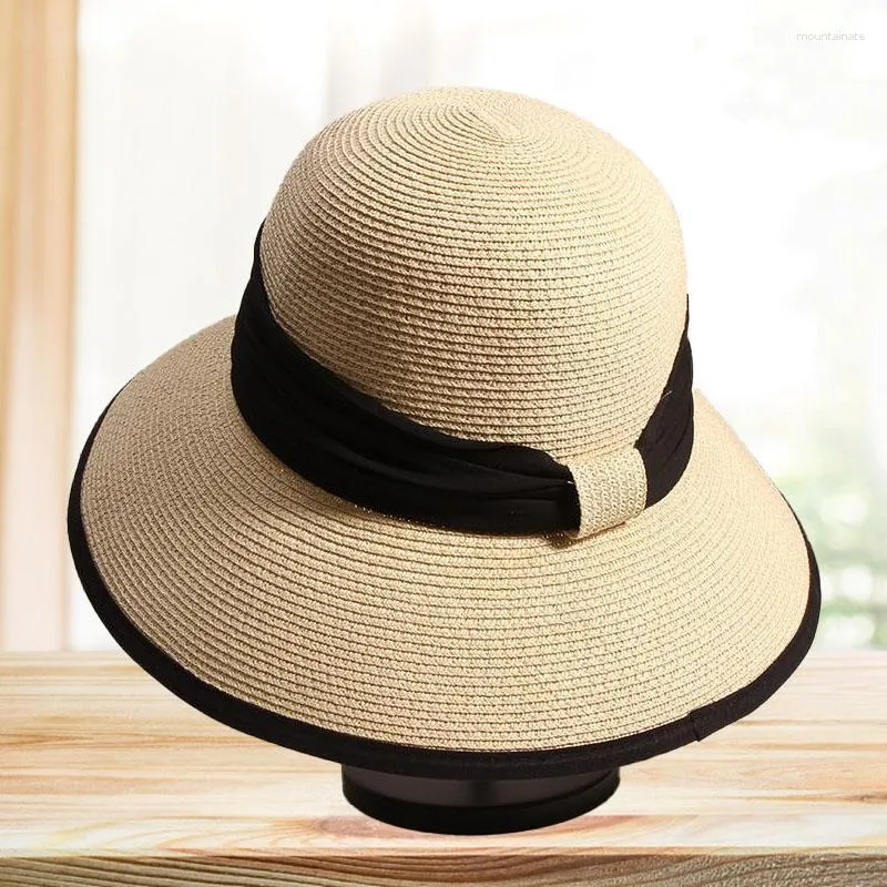 Wide Brim Hats Women Beach Cap Outdoor 2023 Summer Solid Color Retro Distressed Sun Hat Ladies Large Visor Straw HatWide