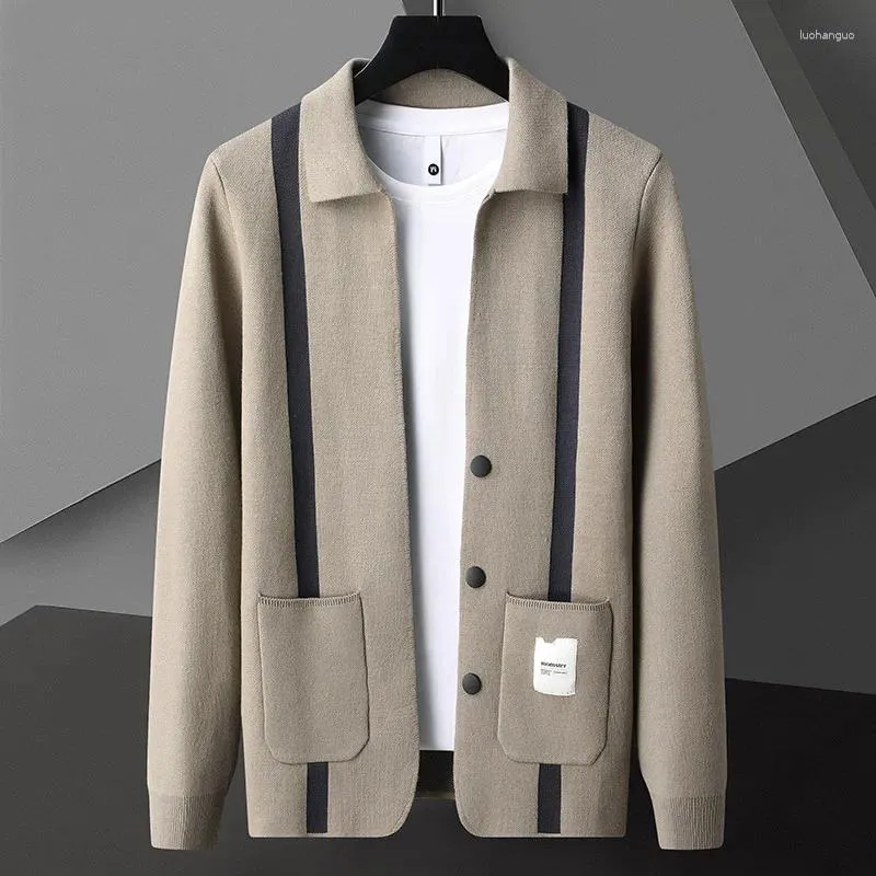 Pulls pour hommes 2023 Automne Contraste Stripe Cardigan tricoté Mode Édition coréenne Poche Casual Haute Qualité Pull Pull Manteau
