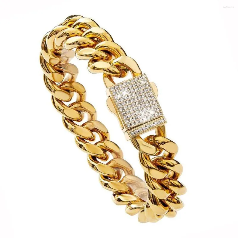 Link pulseiras de alta qualidade 14mm homens meninos 316l aço inoxidável curb miami corrente pulseira moda jóias cor ouro