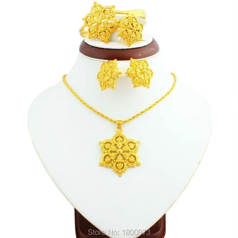 Oorbellen Ketting 2021 Big Size Gouden Bloemen Ethiopische Sieraden Sets 22K Kleur Afrikaanse Nigeria Soedan Kenia Habesha Bruiloft Set302P