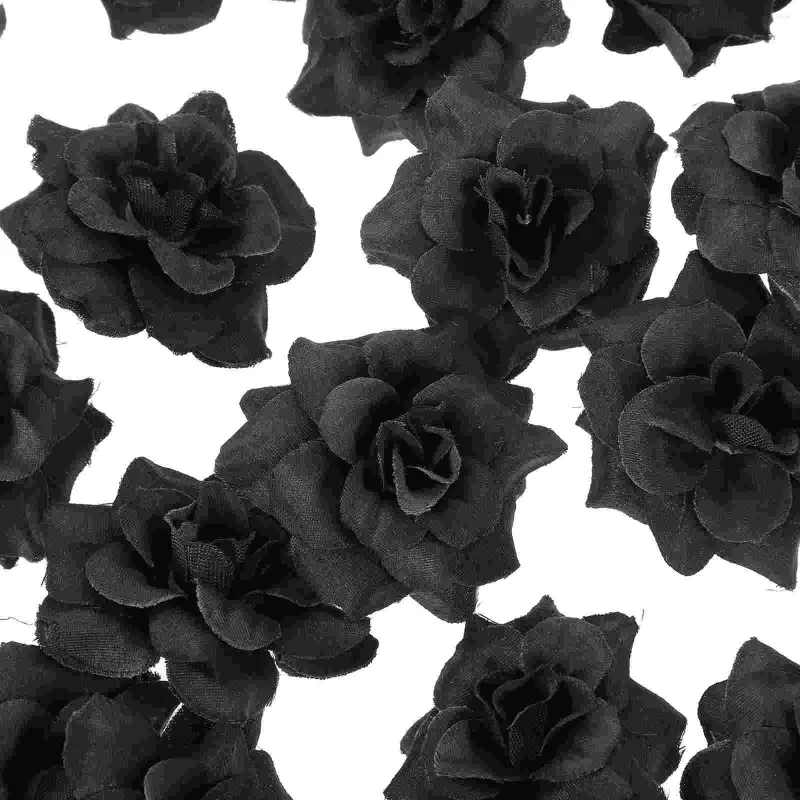 Flores decorativas 50pcs cabeças de flor rosa de seda para enfeite de roupas de chapéu (preto)