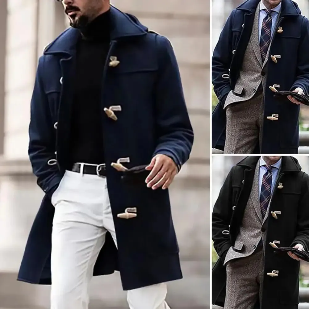Homens misturas na moda cavalheiros trench coat estilo britânico homens jaqueta comprimento médio turndown colarinho único breasted blusão à prova de frio 231026