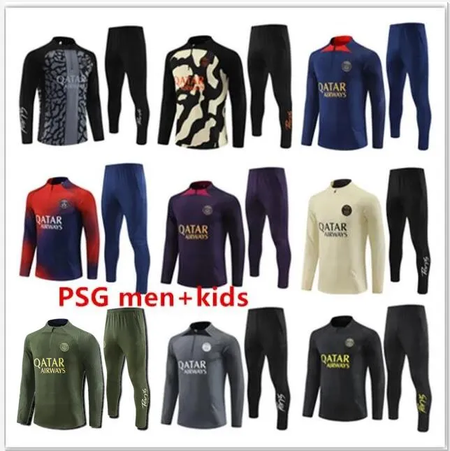 Paris Tracksuit 2023 2024 Mbappe Kids and Men 23 24 PSGES Suit Long Sleeve Football Soccer Jersei